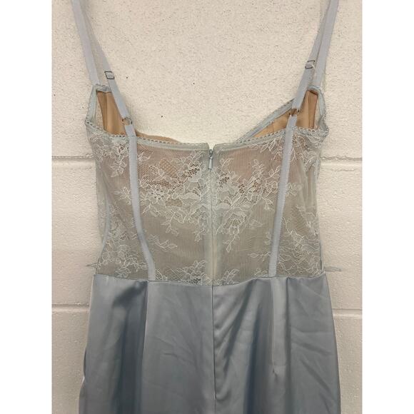 Katie May Sz Small Light Blue Tink Satin Lace Corset Wide Leg Cocktail Jumpsuit - Picture 8 of 9
